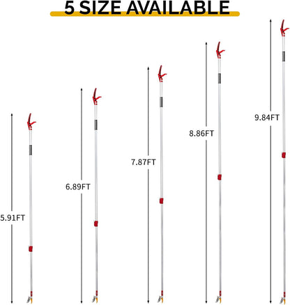 Telescopic Pole Pruner, 9.84FT Long Reach Tree Trimmer and Fruit Picker with Cut and Hold Feature, Extendable Aluminum Branch Cutter with Removable Saw Blade