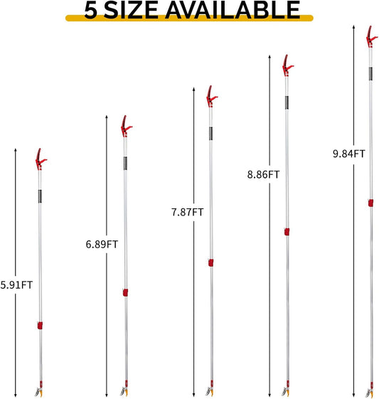 Telescopic Pole Pruner, 9.84FT Long Reach Tree Trimmer and Fruit Picker with Cut and Hold Feature, Extendable Aluminum Branch Cutter with Removable Saw Blade