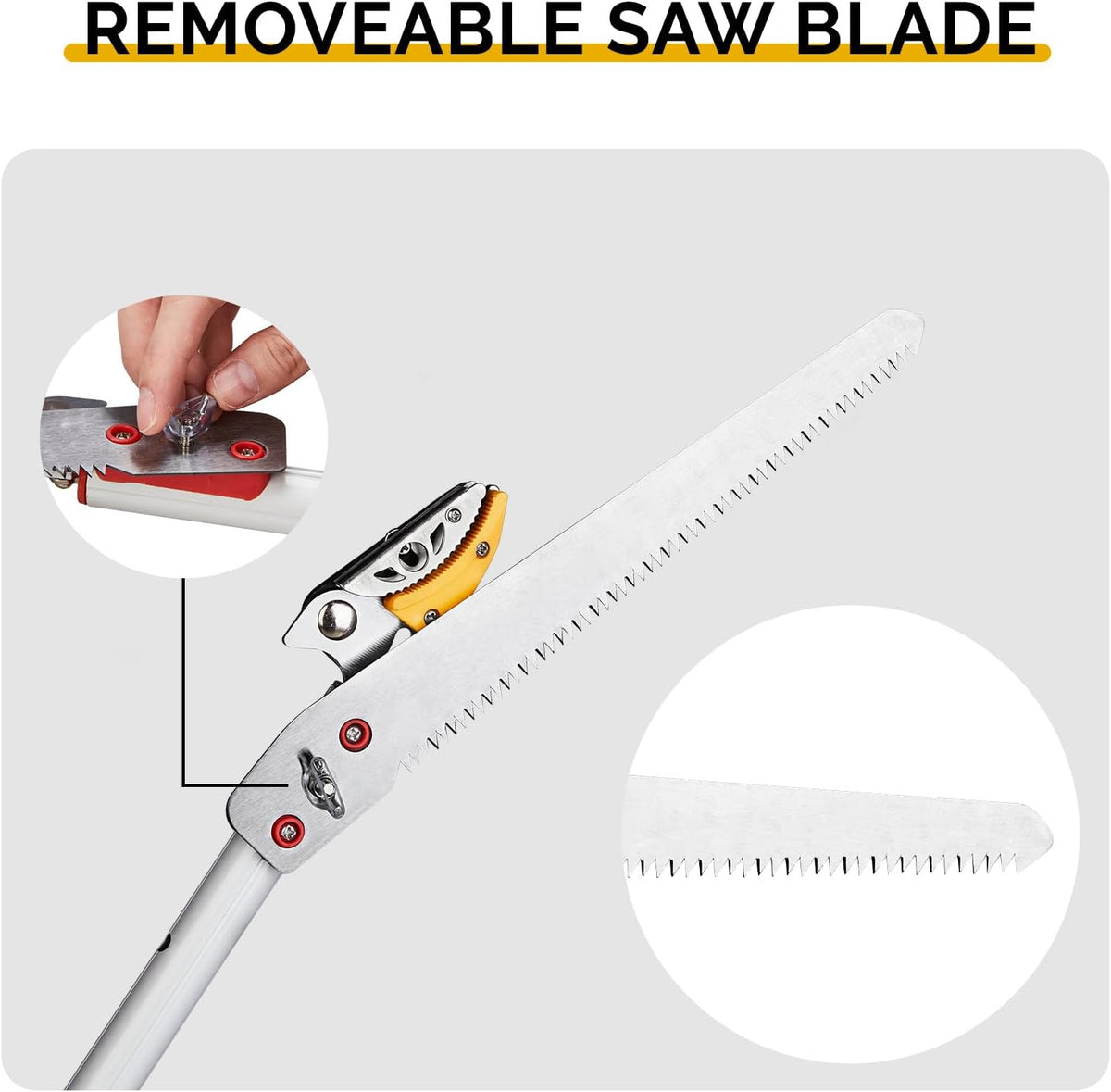 Telescopic Pole Pruner, 9.84FT Long Reach Tree Trimmer and Fruit Picker with Cut and Hold Feature, Extendable Aluminum Branch Cutter with Removable Saw Blade