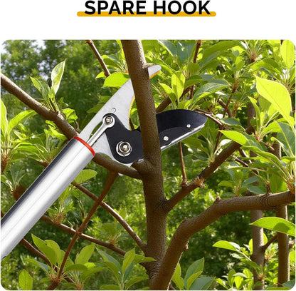 Telescopic Pole Pruner, 9.84FT Long Reach Tree Trimmer and Fruit Picker with Cut and Hold Feature, Extendable Aluminum Branch Cutter with Removable Saw Blade