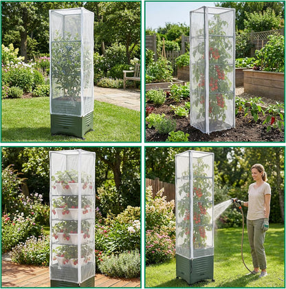 2 Pcs Garden Bird Netting Plant Cover for Square Tomato Cage, 59" x 17.7" Insect Bird Barrier Tomato Cage Net with Zipper & Drawstring, Tomato Trellis Netting Protection Cover for Protecting Plants