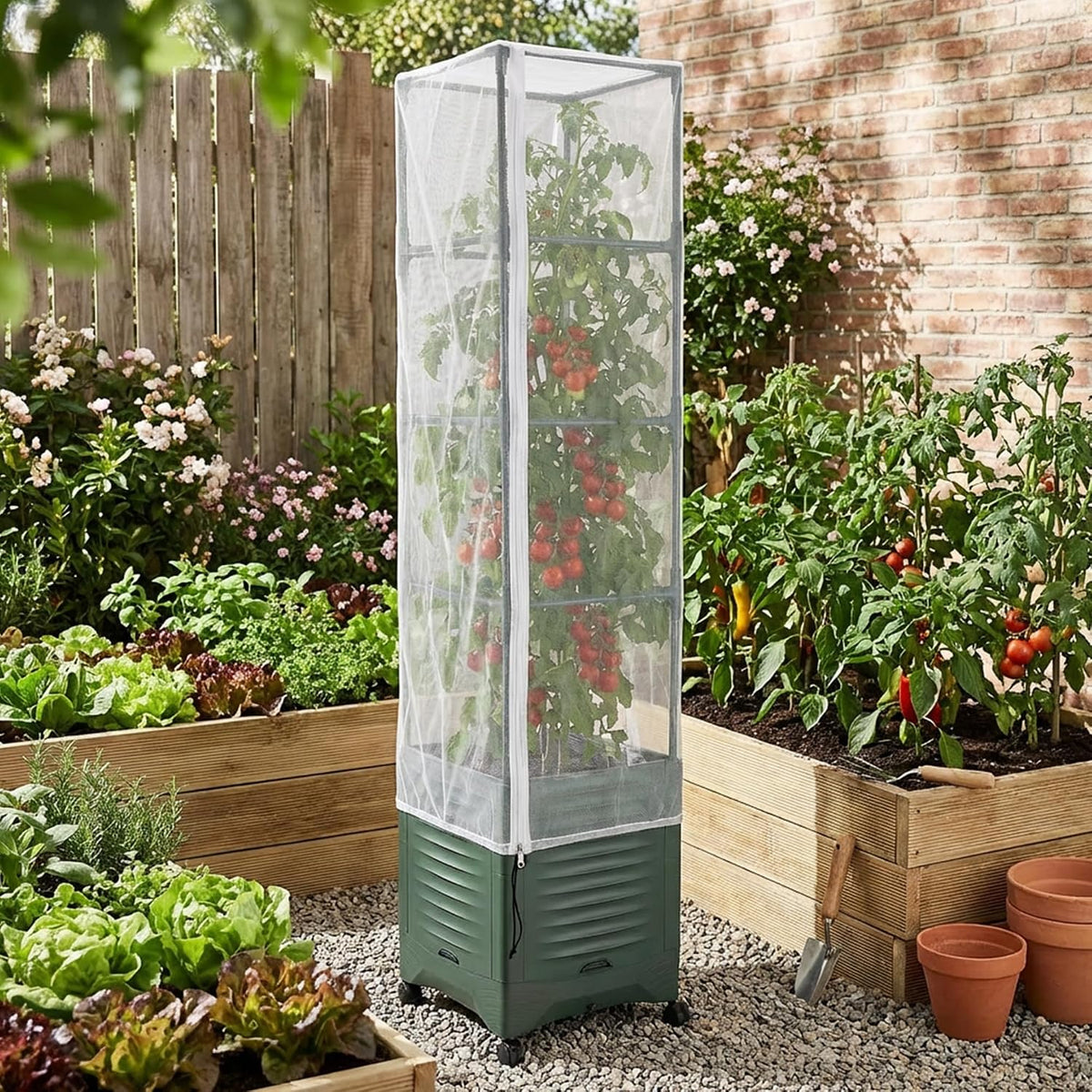 2 Pcs Garden Bird Netting Plant Cover for Square Tomato Cage, 59" x 17.7" Insect Bird Barrier Tomato Cage Net with Zipper & Drawstring, Tomato Trellis Netting Protection Cover for Protecting Plants