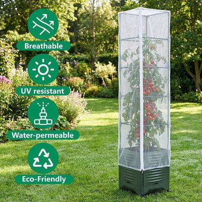 2 Pcs Garden Bird Netting Plant Cover for Square Tomato Cage, 59" x 17.7" Insect Bird Barrier Tomato Cage Net with Zipper & Drawstring, Tomato Trellis Netting Protection Cover for Protecting Plants