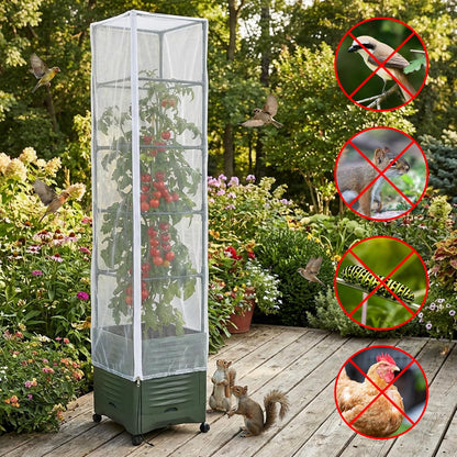 2 Pcs Garden Bird Netting Plant Cover for Square Tomato Cage, 59" x 17.7" Insect Bird Barrier Tomato Cage Net with Zipper & Drawstring, Tomato Trellis Netting Protection Cover for Protecting Plants
