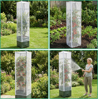 2 Pcs Garden Bird Netting Plant Cover for Square Tomato Cage, 59" x 17.7" Insect Bird Barrier Tomato Cage Net with Zipper & Drawstring, Tomato Trellis Netting Protection Cover for Protecting Plants