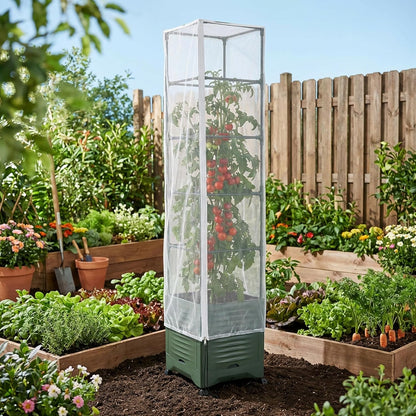 2 Pcs Garden Bird Netting Plant Cover for Square Tomato Cage, 59" x 17.7" Insect Bird Barrier Tomato Cage Net with Zipper & Drawstring, Tomato Trellis Netting Protection Cover for Protecting Plants