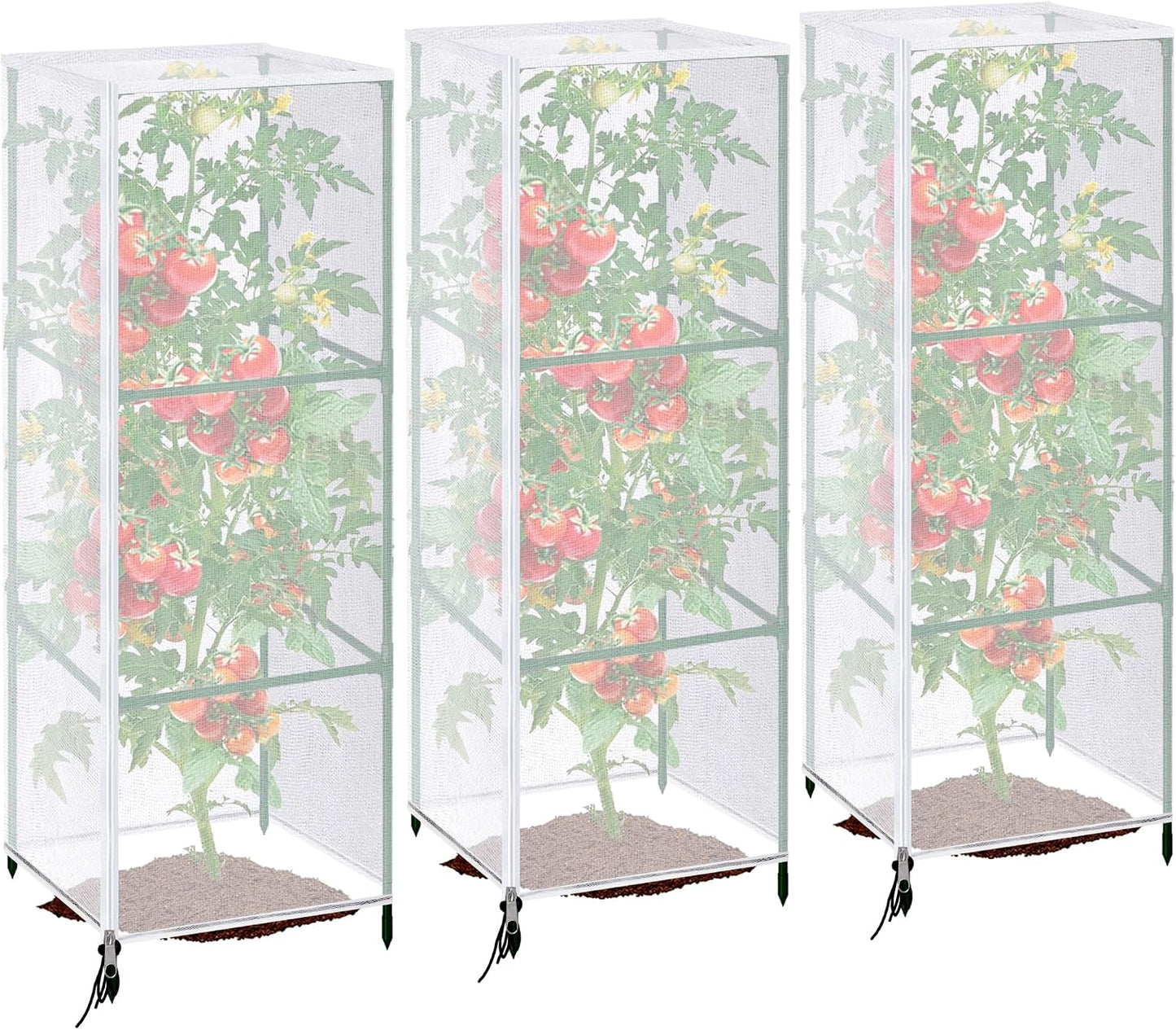 2 Pcs Garden Bird Netting Plant Cover for Square Tomato Cage, 59" x 17.7" Insect Bird Barrier Tomato Cage Net with Zipper & Drawstring, Tomato Trellis Netting Protection Cover for Protecting Plants