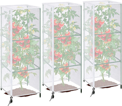 2 Pcs Garden Bird Netting Plant Cover for Square Tomato Cage, 59" x 17.7" Insect Bird Barrier Tomato Cage Net with Zipper & Drawstring, Tomato Trellis Netting Protection Cover for Protecting Plants