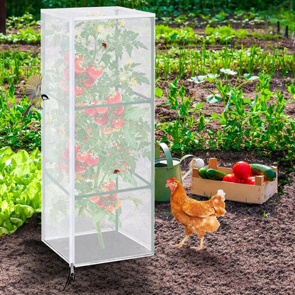2 Pcs Garden Bird Netting Plant Cover for Square Tomato Cage, 59" x 17.7" Insect Bird Barrier Tomato Cage Net with Zipper & Drawstring, Tomato Trellis Netting Protection Cover for Protecting Plants