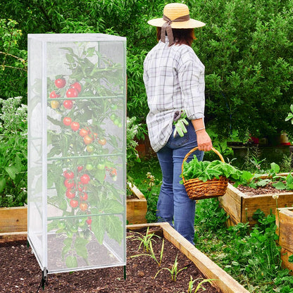 2 Pcs Garden Bird Netting Plant Cover for Square Tomato Cage, 59" x 17.7" Insect Bird Barrier Tomato Cage Net with Zipper & Drawstring, Tomato Trellis Netting Protection Cover for Protecting Plants