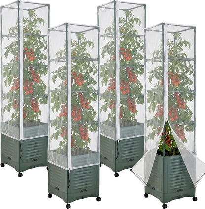 2 Pcs Garden Bird Netting Plant Cover for Square Tomato Cage, 59" x 17.7" Insect Bird Barrier Tomato Cage Net with Zipper & Drawstring, Tomato Trellis Netting Protection Cover for Protecting Plants