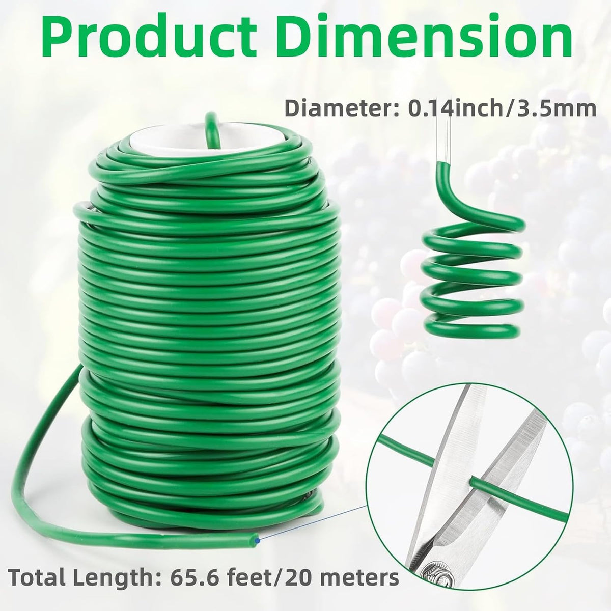 Soft Plant Ties Green Garden Twist Ties for Plants 65.6ft Reusable Rubber Garden Wire Plant Ties to Support Climbing Plants Indoor & Outdoor Vines Tomatoes Office Home Organizing (65.6feet * 3.5mm).
