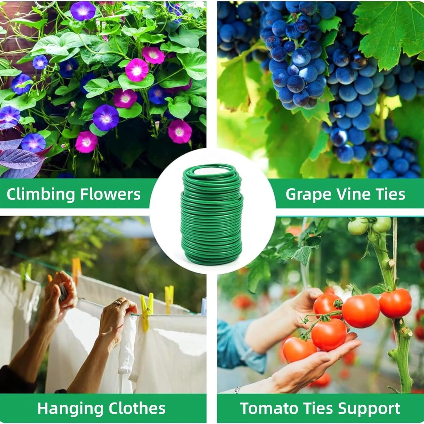 Soft Plant Ties Green Garden Twist Ties for Plants 65.6ft Reusable Rubber Garden Wire Plant Ties to Support Climbing Plants Indoor & Outdoor Vines Tomatoes Office Home Organizing (65.6feet * 3.5mm).