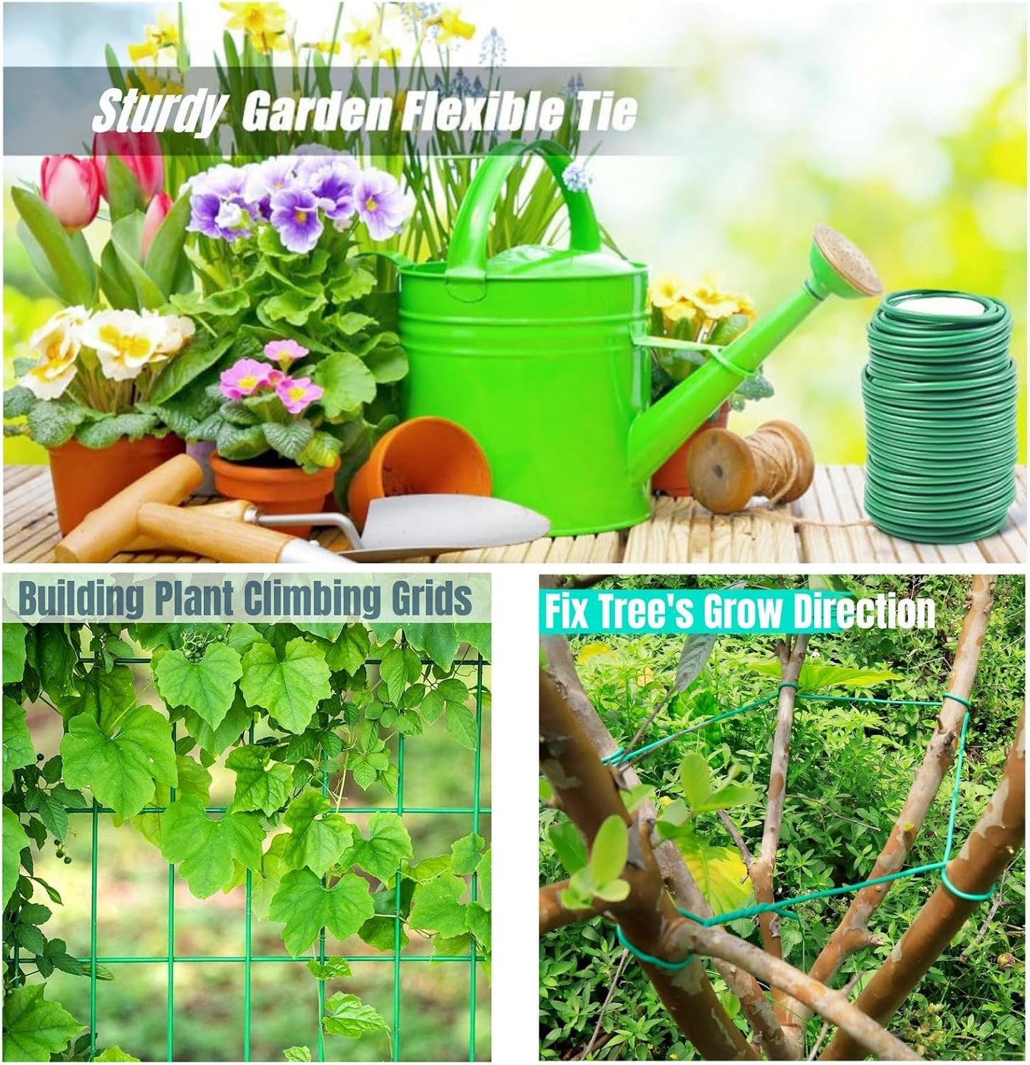 Soft Plant Ties Green Garden Twist Ties for Plants 65.6ft Reusable Rubber Garden Wire Plant Ties to Support Climbing Plants Indoor & Outdoor Vines Tomatoes Office Home Organizing (65.6feet * 3.5mm).