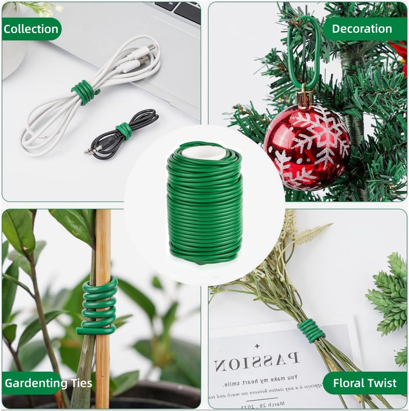 Soft Plant Ties Green Garden Twist Ties for Plants 65.6ft Reusable Rubber Garden Wire Plant Ties to Support Climbing Plants Indoor & Outdoor Vines Tomatoes Office Home Organizing (65.6feet * 3.5mm).