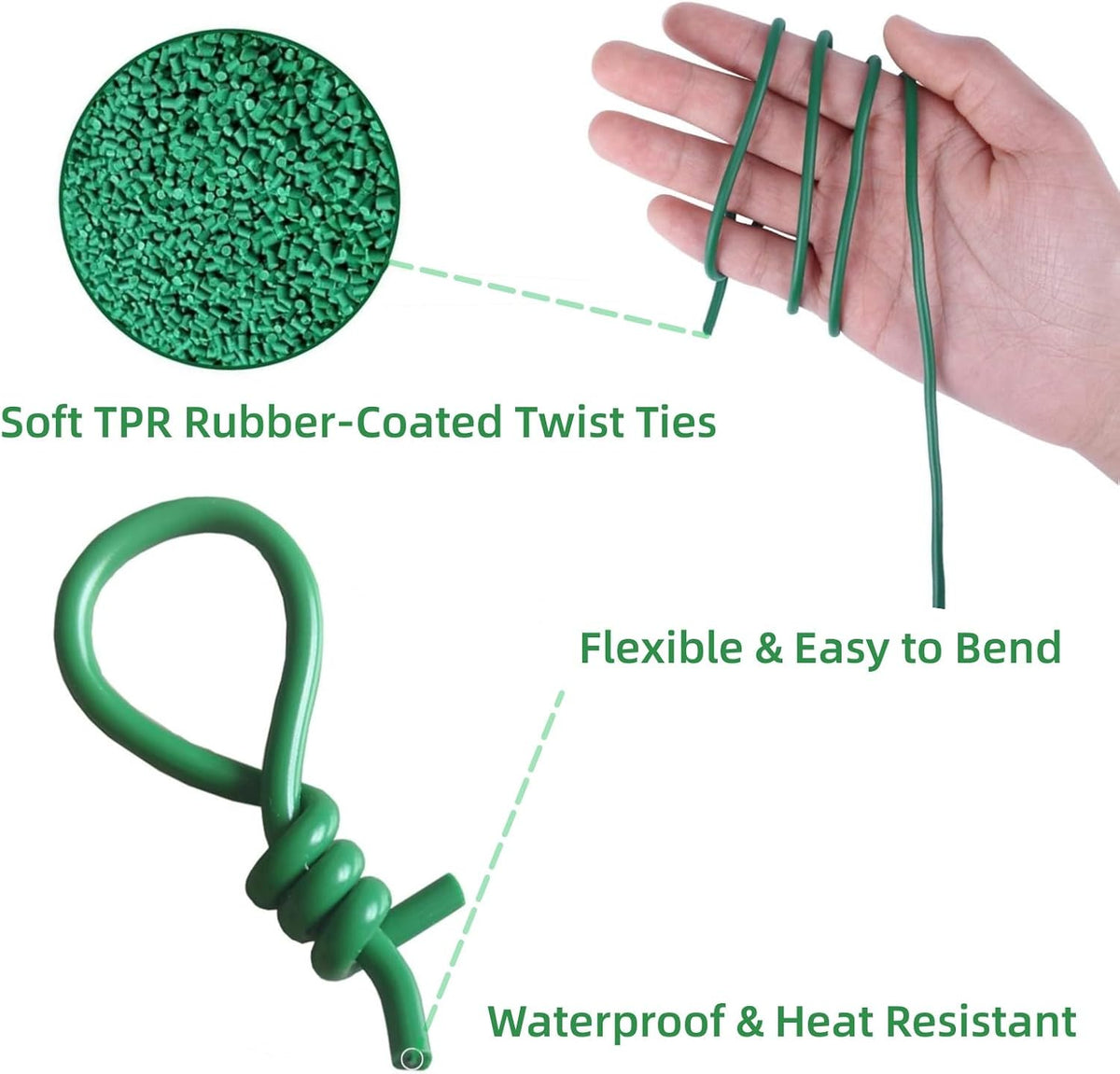 Soft Plant Ties Green Garden Twist Ties for Plants 65.6ft Reusable Rubber Garden Wire Plant Ties to Support Climbing Plants Indoor & Outdoor Vines Tomatoes Office Home Organizing (65.6feet * 3.5mm).