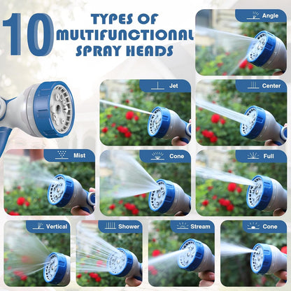 1/2 in × 100 ft Garden Hose Reel,Wall-Mounted Hose Reel with Bottom Drain,180° Rotating Bracket,with 10-Function Sprayer Nozzle,Lock/Slow Return System,Equipped with Waterproof Bag,Blue