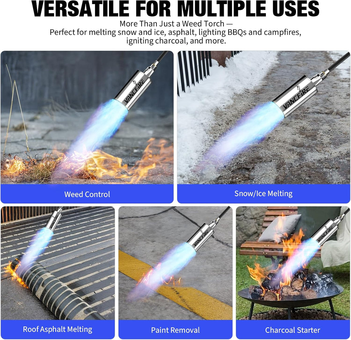 Propane Torch Weed Burner Kit with Storage Bag, High Output Blow Torch with Long/Short Mode & 12.5FT Hose, Heavy Duty Flamethrower with Turbo Trigger for Weeding, Roofing, Ice Snow Melting,BBQ(33.3")