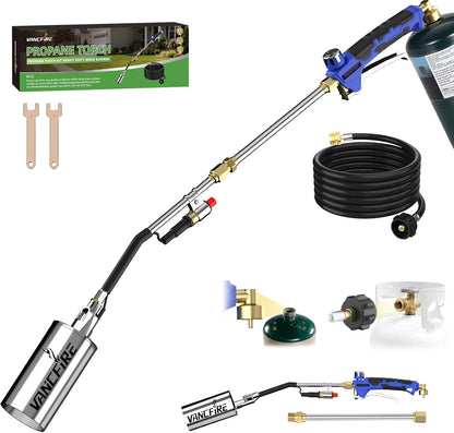Propane Torch Weed Burner Kit with Storage Bag, High Output Blow Torch with Long/Short Mode & 12.5FT Hose, Heavy Duty Flamethrower with Turbo Trigger for Weeding, Roofing, Ice Snow Melting,BBQ(33.3")