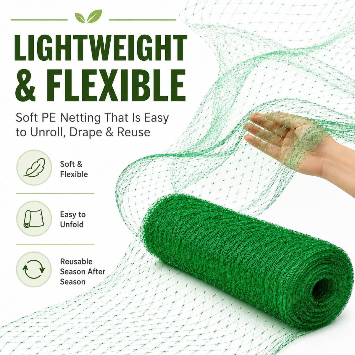 Garden Netting, 6.6 x 100 FT Bird Netting for Garden Plant Protection, Reusable Fine Mesh for Fruit Trees, Vegetable Plants, Blueberry Bushes, Raised Beds, Chicken Coop (6.6x100ft)