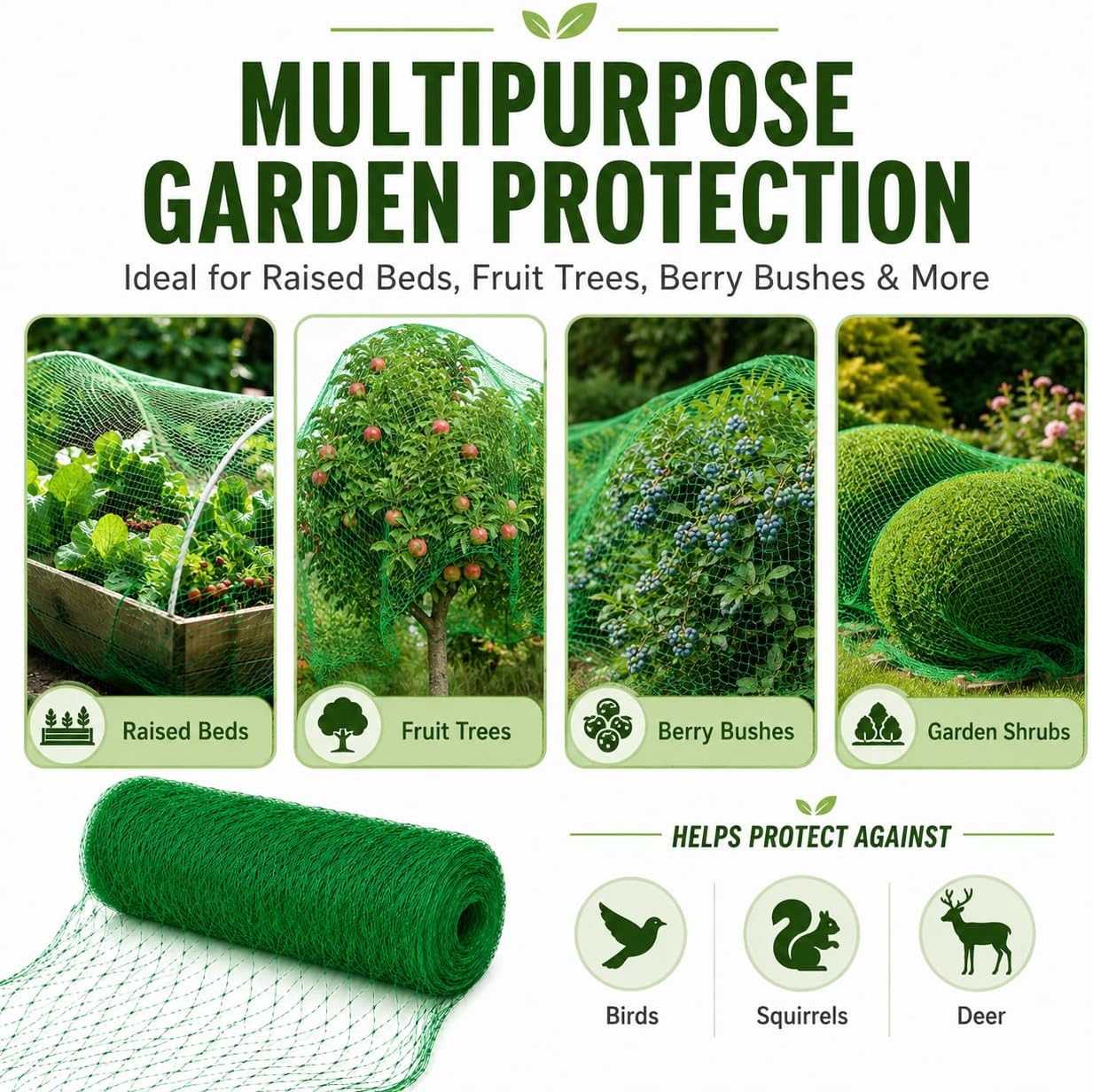 Garden Netting, 6.6 x 100 FT Bird Netting for Garden Plant Protection, Reusable Fine Mesh for Fruit Trees, Vegetable Plants, Blueberry Bushes, Raised Beds, Chicken Coop (6.6x100ft)