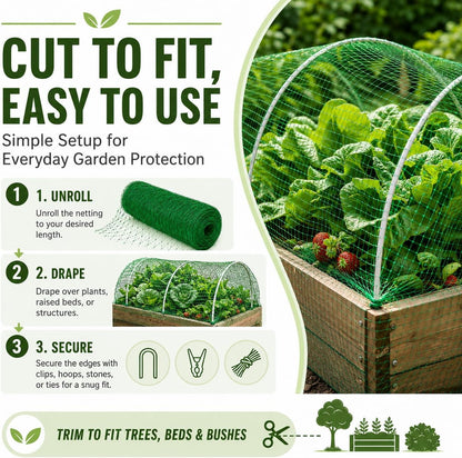 Garden Netting, 6.6 x 100 FT Bird Netting for Garden Plant Protection, Reusable Fine Mesh for Fruit Trees, Vegetable Plants, Blueberry Bushes, Raised Beds, Chicken Coop (6.6x100ft)