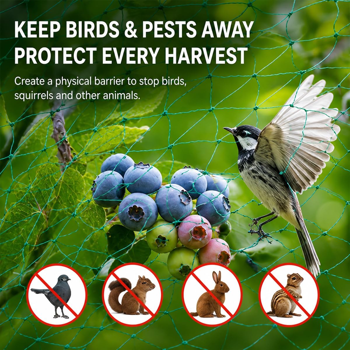 Garden Netting, 6.6 x 100 FT Bird Netting for Garden Plant Protection, Reusable Fine Mesh for Fruit Trees, Vegetable Plants, Blueberry Bushes, Raised Beds, Chicken Coop (6.6x100ft)