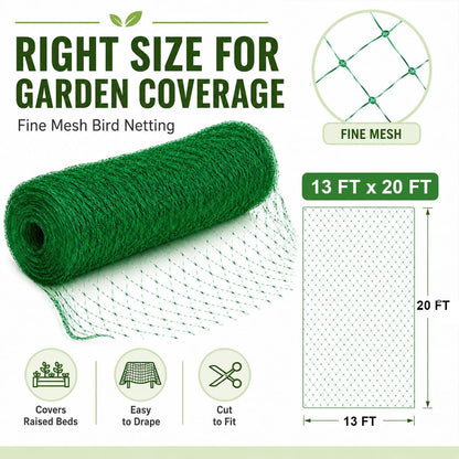 Garden Netting, 6.6 x 100 FT Bird Netting for Garden Plant Protection, Reusable Fine Mesh for Fruit Trees, Vegetable Plants, Blueberry Bushes, Raised Beds, Chicken Coop (6.6x100ft)
