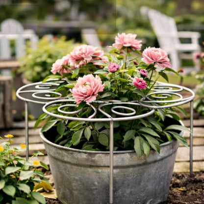 2Pcs Small Metal Plant Support Rings, Stackable Flower Grow Through Hoop, Garden Plant Cage Stake for Peony, Dahlia, Orchid, Indoor Potted Plants and Outdoor Garden Decoration