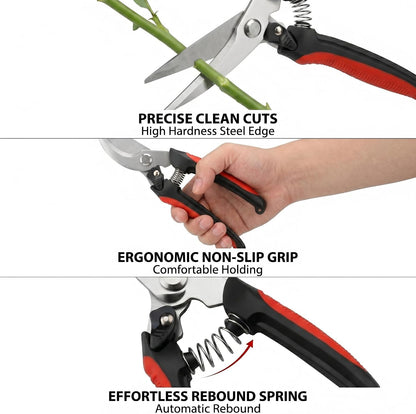 Pruning Shears 8.1 Inch, High Carbon Steel Micro Tip Hand Pruners for Garden & Indoor Plants, Lightweight Effortless Clippers with Safety Lock for Roses & Bonsai