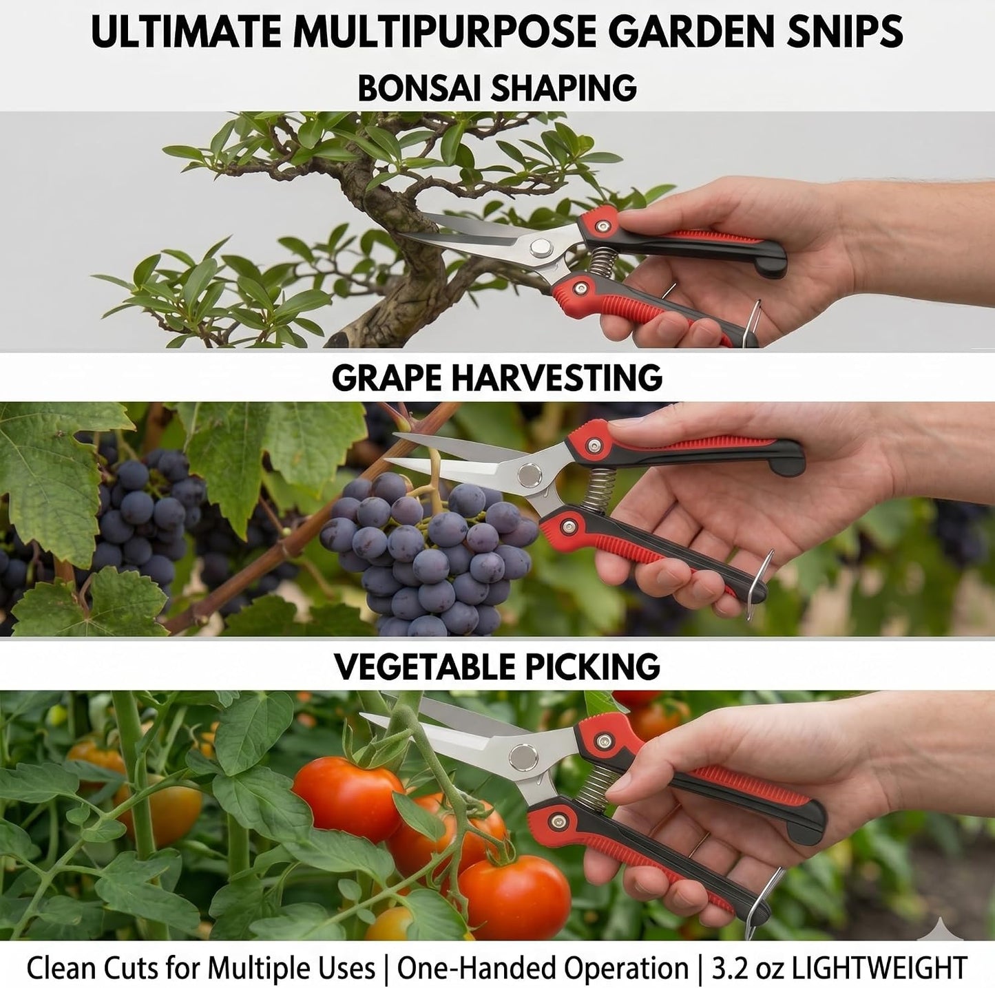 Pruning Shears 8.1 Inch, High Carbon Steel Micro Tip Hand Pruners for Garden & Indoor Plants, Lightweight Effortless Clippers with Safety Lock for Roses & Bonsai