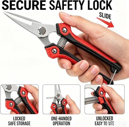 Pruning Shears 8.1 Inch, High Carbon Steel Micro Tip Hand Pruners for Garden & Indoor Plants, Lightweight Effortless Clippers with Safety Lock for Roses & Bonsai