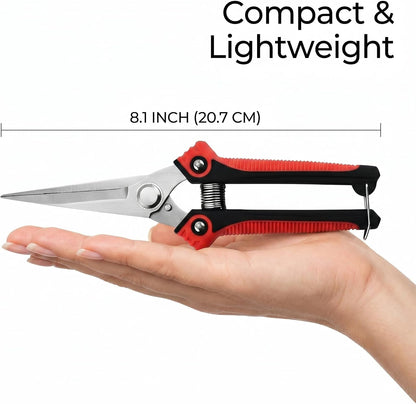 Pruning Shears 8.1 Inch, High Carbon Steel Micro Tip Hand Pruners for Garden & Indoor Plants, Lightweight Effortless Clippers with Safety Lock for Roses & Bonsai