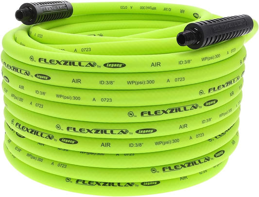 Air Compressor Hose, 3/8 in. x 100 ft., 1/4 in. MNPT Fittings, No-Kink, All Weather, Lightweight, Premium Hybrid Polymer, 300 PSI, ZillaGreen