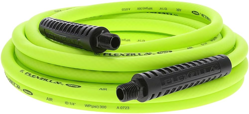 Air Compressor Hose, 3/8 in. x 100 ft., 1/4 in. MNPT Fittings, No-Kink, All Weather, Lightweight, Premium Hybrid Polymer, 300 PSI, ZillaGreen
