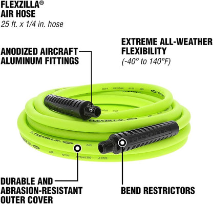 Air Compressor Hose, 3/8 in. x 100 ft., 1/4 in. MNPT Fittings, No-Kink, All Weather, Lightweight, Premium Hybrid Polymer, 300 PSI, ZillaGreen