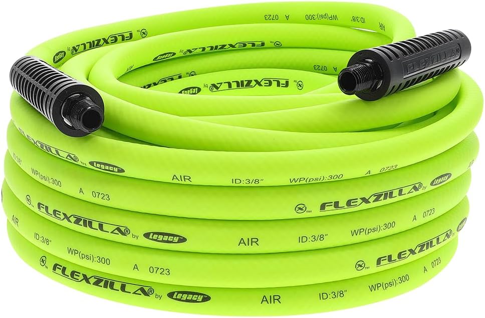 Air Compressor Hose, 3/8 in. x 100 ft., 1/4 in. MNPT Fittings, No-Kink, All Weather, Lightweight, Premium Hybrid Polymer, 300 PSI, ZillaGreen