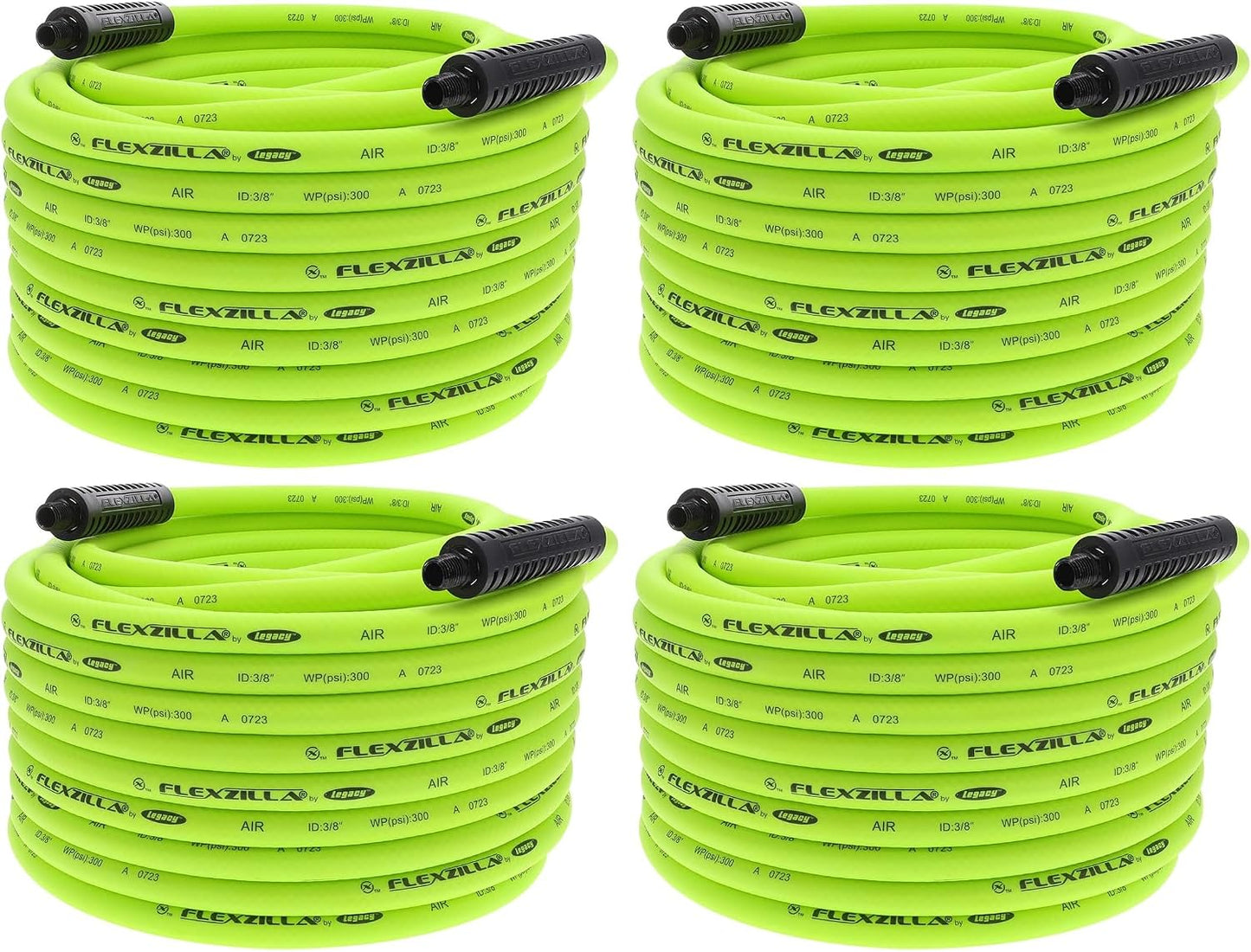 Air Compressor Hose, 3/8 in. x 100 ft., 1/4 in. MNPT Fittings, No-Kink, All Weather, Lightweight, Premium Hybrid Polymer, 300 PSI, ZillaGreen