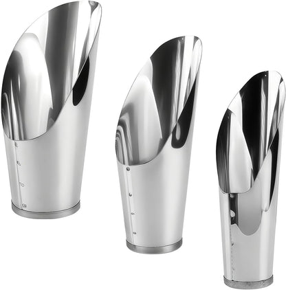 3Pcs Stainless Steel Soil Scoop Set - Bonsai Shovel Tools for Repotting, Succulent Planting, Gardening Small Metal Hand Spade Trowel (Silver)