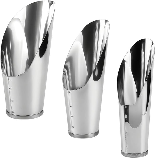 3Pcs Stainless Steel Soil Scoop Set - Bonsai Shovel Tools for Repotting, Succulent Planting, Gardening Small Metal Hand Spade Trowel (Silver)
