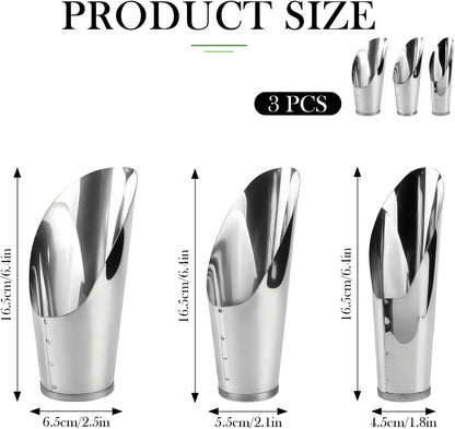 3Pcs Stainless Steel Soil Scoop Set - Bonsai Shovel Tools for Repotting, Succulent Planting, Gardening Small Metal Hand Spade Trowel (Silver)