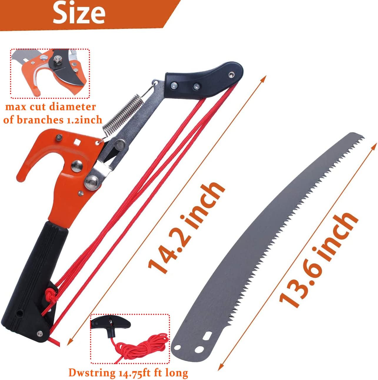 Manual Pole Saw Attachment & Rope Pole Pruner Head, Pole Not Included