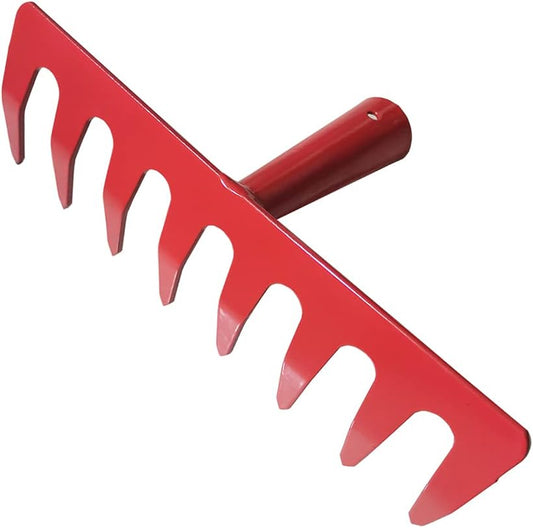 8 Teeth Mini Garden Rake Replacement Head for Kids Hard Metal Hand Rake Head Only NO Handle (Red)
