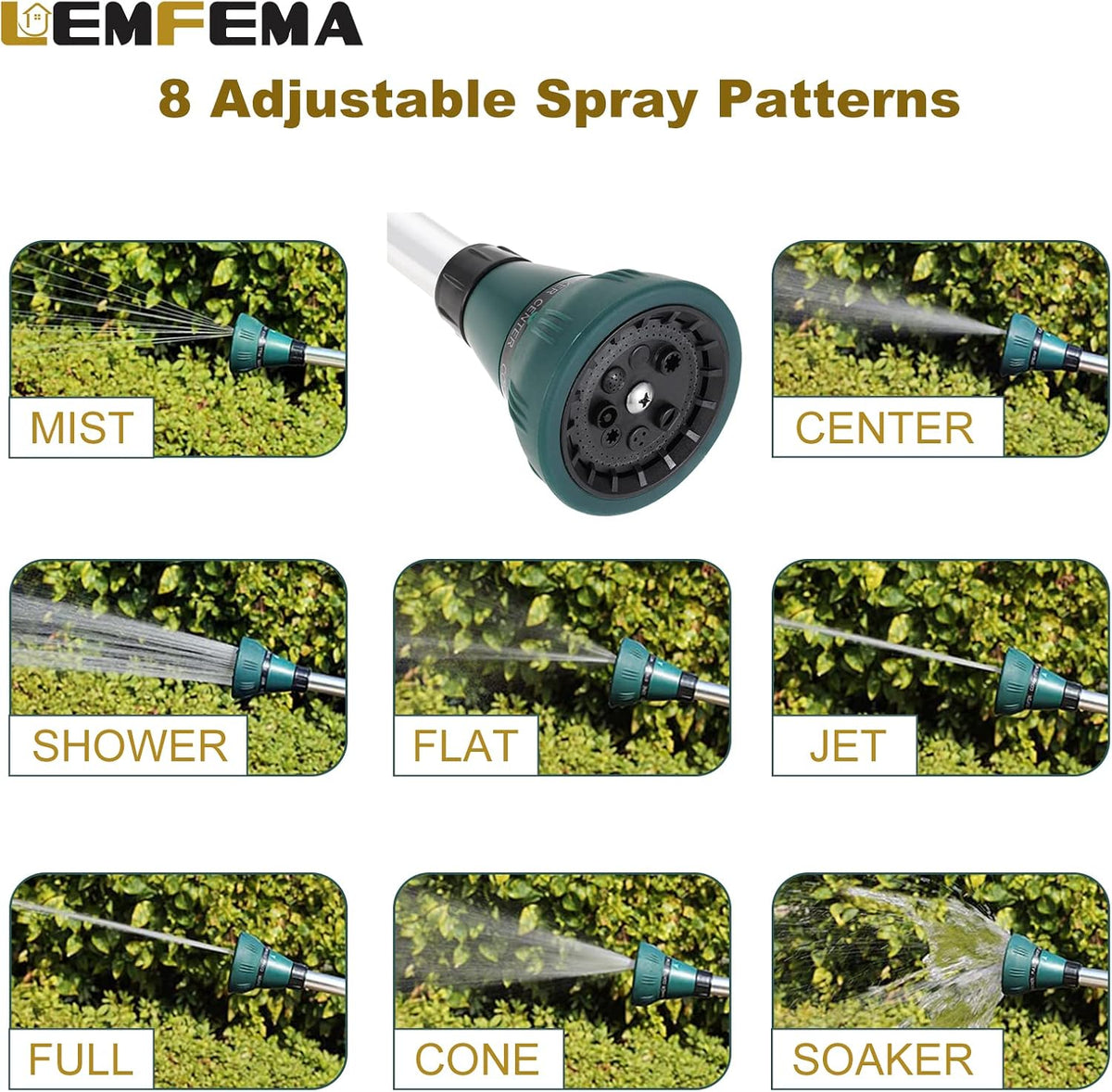 15 Inches Watering Wand & 8 Adjustable Watering Patterns and Valve