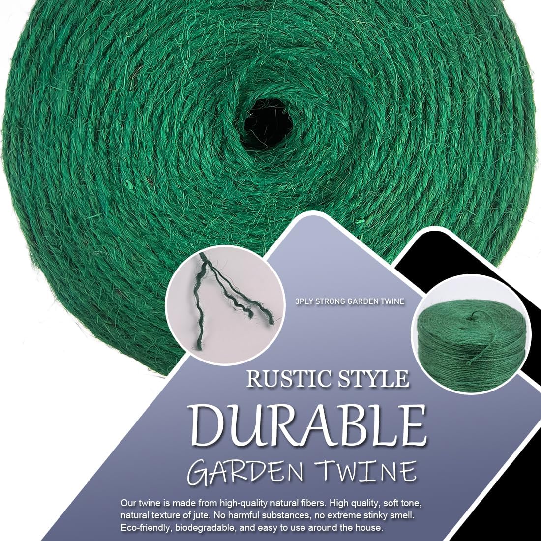 Garden Twine Strong Natural Jute 800 Feet Long Green Twine for Gardening Tomato Climbing Plant Tie Floristry Crafts Gift Wrapping Packing Decor (Green 2mm * 800feet)