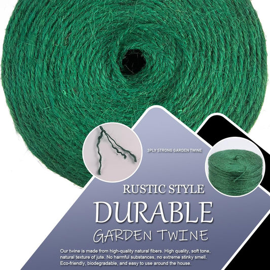 Garden Twine Strong Natural Jute 800 Feet Long Green Twine for Gardening Tomato Climbing Plant Tie Floristry Crafts Gift Wrapping Packing Decor (Green 2mm * 800feet)