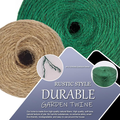 Garden Twine Strong Natural Jute 800 Feet Long Green Twine for Gardening Tomato Climbing Plant Tie Floristry Crafts Gift Wrapping Packing Decor (Green 2mm * 800feet)