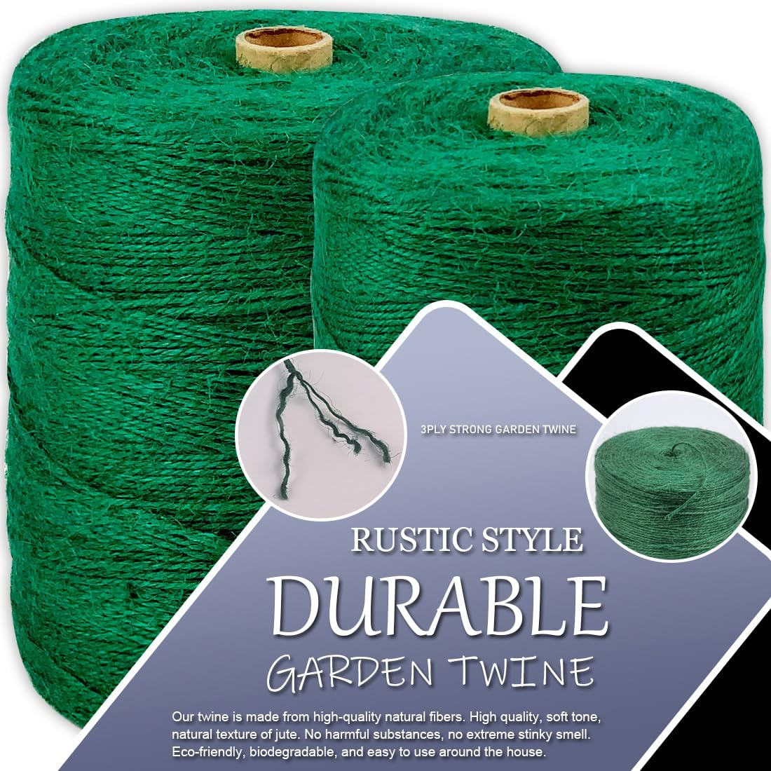 Garden Twine Strong Natural Jute 800 Feet Long Green Twine for Gardening Tomato Climbing Plant Tie Floristry Crafts Gift Wrapping Packing Decor (Green 2mm * 800feet)