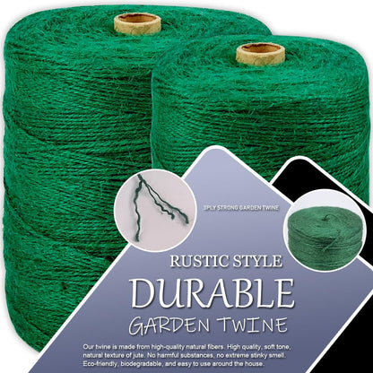 Garden Twine Strong Natural Jute 800 Feet Long Green Twine for Gardening Tomato Climbing Plant Tie Floristry Crafts Gift Wrapping Packing Decor (Green 2mm * 800feet)