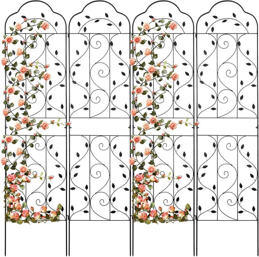 4 Packs 84 * 19 inch Metal Garden Trellis for Climbing Plants Outdoor,Heavy Duty,Black Coating Rustproof Trellis for Rose, Vegetable, Flowers, Expandable,Perfect for Training Climbing Plants